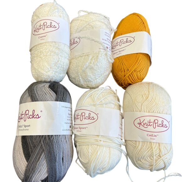 Knit Picks Yarn Assortment: CotLin Swan Shine Sport Caution Crayon White 6 Pcs - Picture 1 of 16